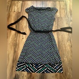 Worthington Black and Blue Geometric Midi Dress